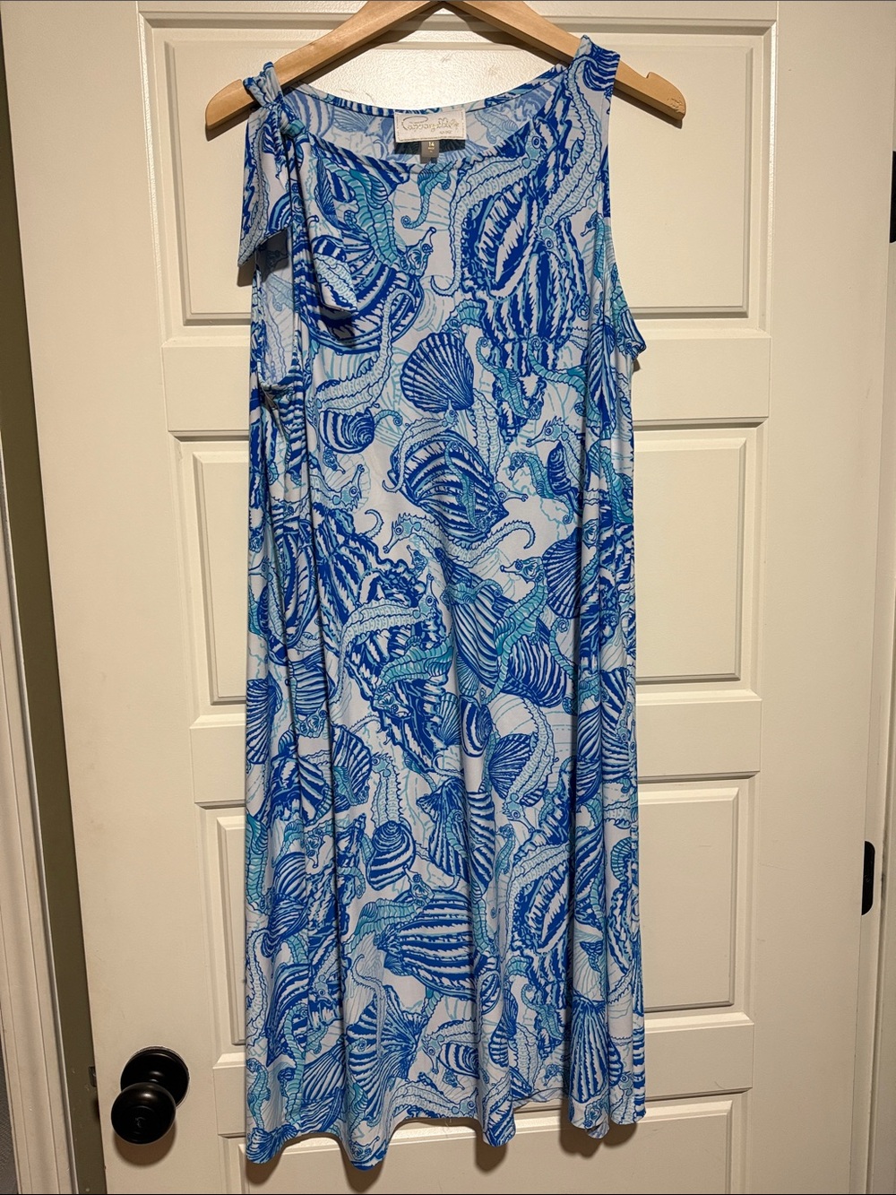 Pappagallo Blue and White Shell-Print Midi Dress